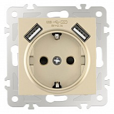 Розетка с заземлением и со шторкой и 2хusb, без рамки arte milano am-206 206.47-1.shampan